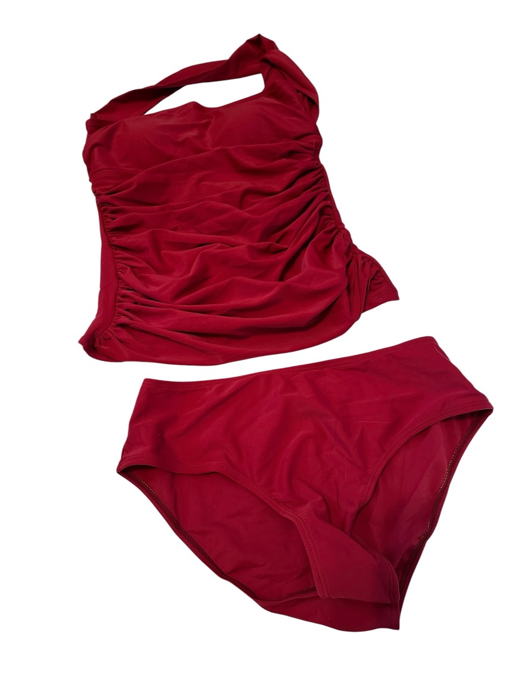 Tempt Me Women’s Ruched One-Shoulder Bikini Set -  Swim Burgandy Small